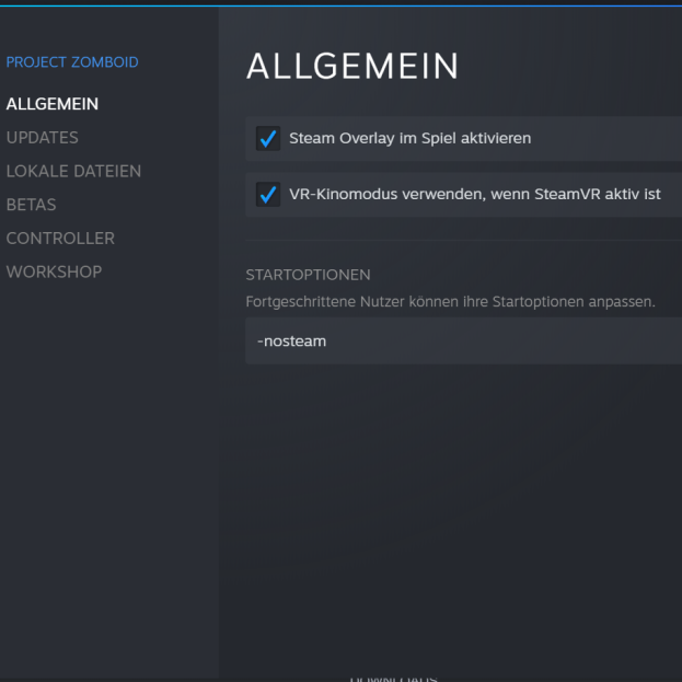 Screenshot von Spieleigenschaften in Steam
